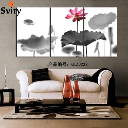 3Panels Combined Lotus Flower In The Water prints Canvas Painting Modern home decoration Artistic Modular wall Picture Unframed