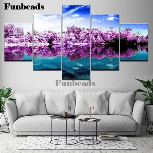 Purple trees lake snow Diamond Painting landscape 5pcs diamond Round Full Drill DIY5D Mosaic Embroidery Cross Stitch decorFF4093