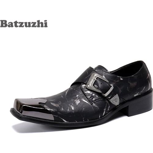 Batzuzhi Leather Mens Dress Shoes Zapatos Hombre Vintage Metal Toe Designers Chaussure Homme Luxury Male Formal Party Shoes