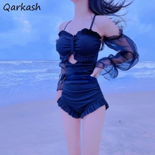 Bikini Women 2021 Push-Up Padded Ruffles Swimsuit Bathing Suit Beachwear Biquini Swimwear Black Summer New High Waist Solid Ins