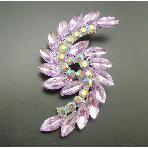 1 Piece Elegant Fashion Purple Crystal Rhinestone Silver Plated Statement Double Spiral Brooches Pins For Women, Item: BH7613