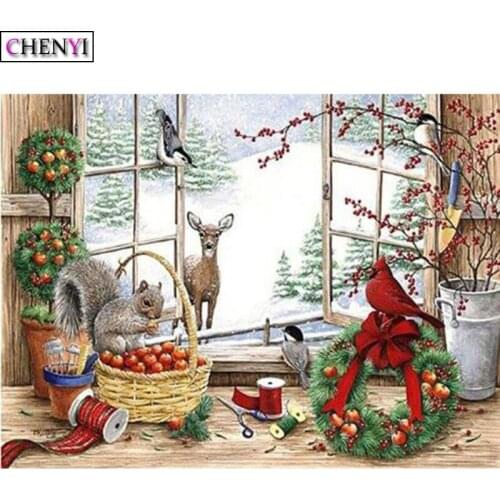 CHENYI DIY Diamond Embroidery Scenery Snow Diamond Painting Cross Stitch Square Rhinestone Mosaic Art Christmas Tree Decoration