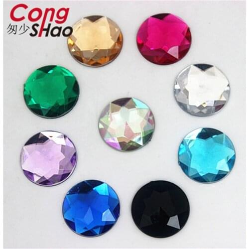 Cong Shao 100pcs 20mm Colorful Round Acrylic Rhinestone Trim Flatback Stones And Crystals DIY Wedding Dress Accessories CS751
