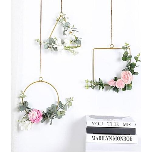 Flower Wreath Metal Ring Triangle Square Party DIY Decor Hoop Hanging Ornament