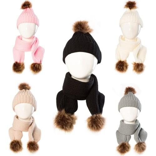Children Winter Warm Hat and Scarf Set Baby Keep Warm Children Knit Hat Knitted Cap Scarf Suit for Boys Girls 3-8Y