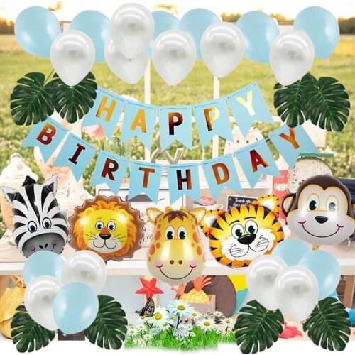 Childrens Birthday Balloons Kids Animals Safari Jungle Zoo Theme Boy Happy Birthday Party Decoration Party Supplies