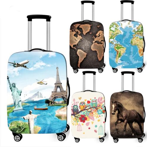 World Map / Animal Print Thick Luggage Cover Travel Accessories Elastic Suitcase Cover Travel Trolley Case Protective Covers