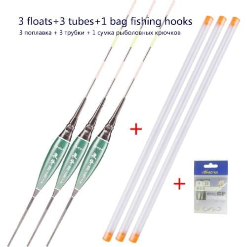3pcs/lot Electric Fishing Floats+3pcs float Tubes+1 Bag Gift Hooks Luminous Buoy Lake River Bobber Nano Buoy Without Battery