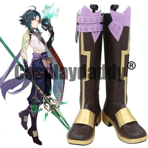 Genshin Impact Liyue Adepti Vigilant Yaksha Xiao Cosplay Shoes Knee-high Boots C006