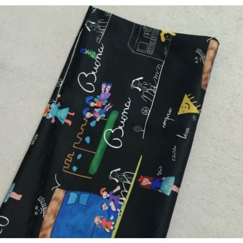 Graceful Digital Printing Black Happy Children 100% Polyester Fabric 50x140cm Fashion Fabric Patchwork For Cloth Dress Apparel H