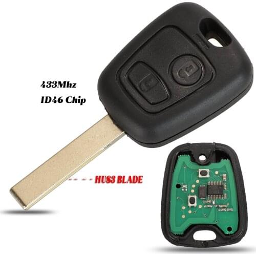 Jingyuqin 433MHz ID46 Chip 2 Buttons Car Replacement Remote Key Fob For Citroen C1 C3 for Peugeot 307 Uncut Blank Blade Remtekey