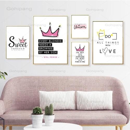 Canvas Painting Sweet Fashion Queen Crown English Phrase Decoration Poster Wall Art Canvas Painting Home Picture Wall Decoration