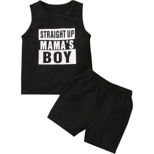 Little Boys Vest and Shorts Suit Unique Letter Printed Sleeveless Tops and Solid Color Short Pants