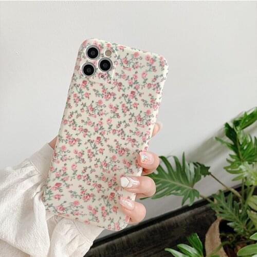 Korea Style Cute Floral Phone Case for Iphone 12 11 Pro Max mini X XSmax XR 7 8Plus Soft TPU Pink Yellow Matte Flower Back Cover
