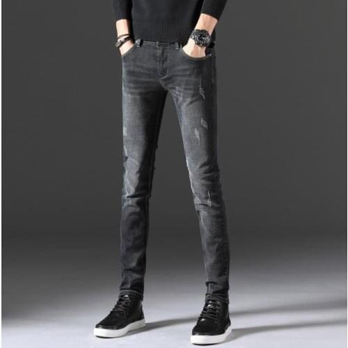 Fashion Straight Jeans Mens Casual Slim Trousers Mens Personality Elasticity Denim Pants Autumn Winter Men Male Bottoms Blue