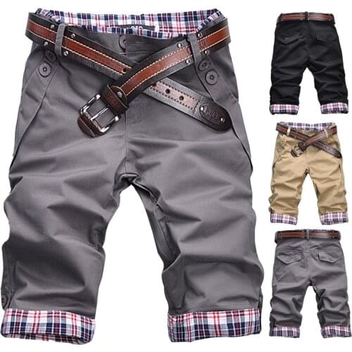 Men Casual Summer Plaid Patchwork Pockets Buttons Fifth Pants Loose Beach Shorts Male Summer Sports Workout Bottoms Clothing