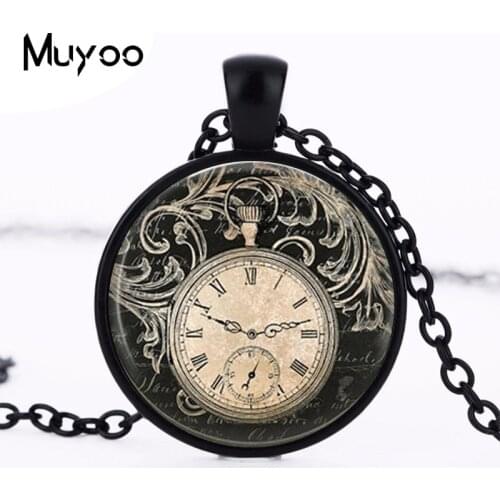 2017 new hot Vintage Clock Necklace Round clock pocket watch pendant Art photo Pendant Glass Dome Clock Pendant jewellery HZ1