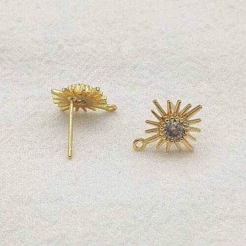 New Arrival! 13mm 50pcs 18kgp gold color Cubic Zirconia Earrings Stud Connectors For Handmade Earring Parts DIY Jewelry Findings