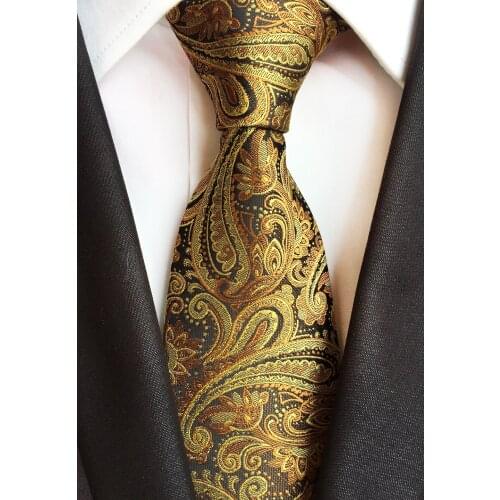 New Design Top Level 8cm Men Formal Necktie Jacquard Woven Ties Luxury Yellow Paisley Gravata