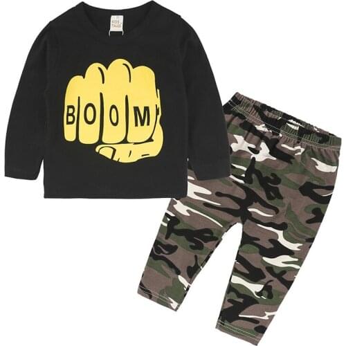 Baby Boys Clothes Kids Casual Long Sleeve Boom Printed Tops T-shirt+Camouflage Pants 2pcs Baby boy clothing Outfits