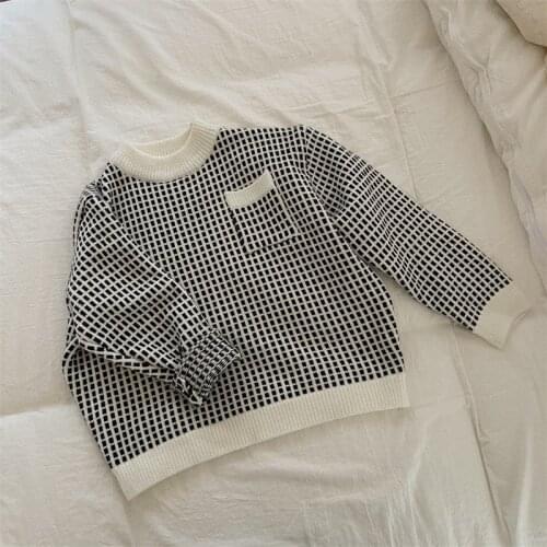 Fall Winter Children Warm Sweaters Baby Girls Clothes Knitted Pullovers Jumpers Outfits Sweater 2021 Kids Boys Plaid Sweaters