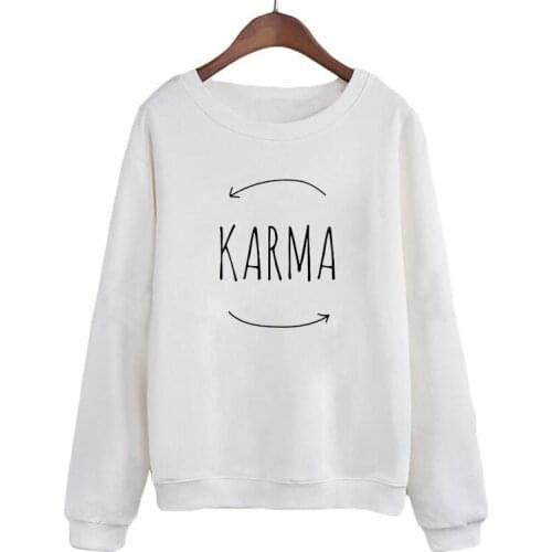 Autumn Women Sweatshirt Cute Karma Harajuku Tumblr Hoodie Crewneck Pullovers Black White Fleece Tops Sudaderas Mujer