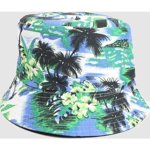 Coconut Leaves print Women Fishermans Cap Large Brim Shade Panama For Girls Seaside Beach Travel Bucket Hat Women Kpop Fashion