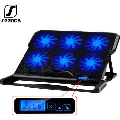 SeenDa Laptop Cooling Pad 6 Cooling Fans and Double USB Ports Laptop Cooler with Light LCD Display Notebook Stand for 12-16 inch