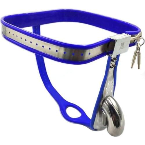 Adjustable stainless steel chastity belt Male Chastity Device with cock cage sex products for men Penis Adult toys blue