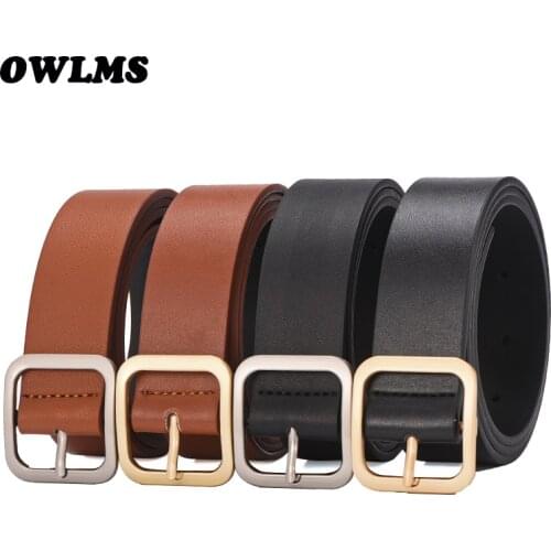 New female fashion casual square buckle wide Belts for women pinceis jeans belt Womens pu leather silver pin buckle strap black
