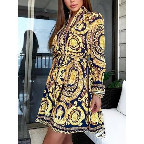 Shein Romwe Y2K Sexy Scarf Print Button Turn-down Collar Front Shirt Mini Vestidos Casual Slim Party Floral Dress