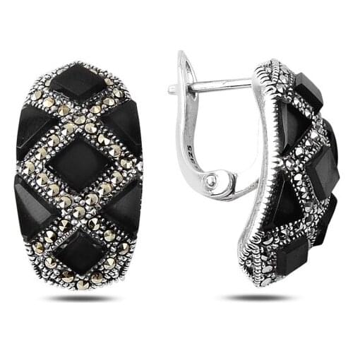 KUTAYDAN Marcasite & Natural Stone Earrings 925 Sterling Silver