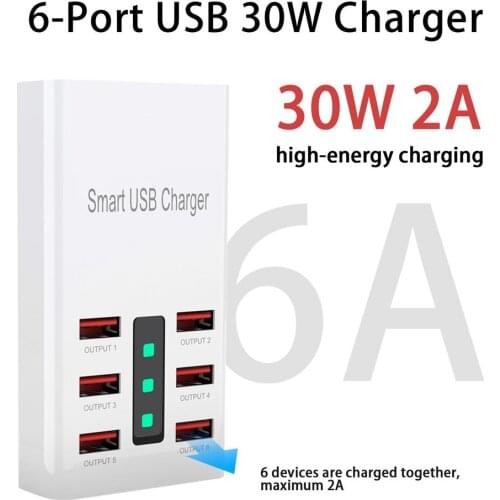 30W USB Fast Charger HUB Quick Charge Multi 6 Port USB Type C Charger 30W Wall Charger Travel Fast Charging Adapter
