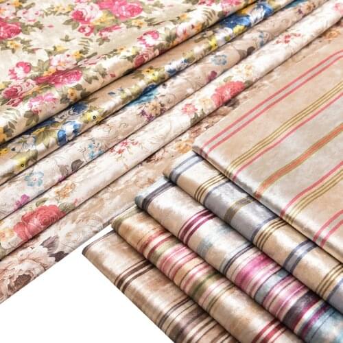 Wide 57" Dense Stripe Ice Velvet Printed Peony Velour Upholstery Sofa Fabric Tablecloth Pillow Curtain Cushion Chair Material