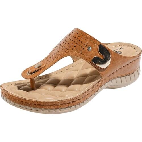 Women Slippers Summer New Fashion Metal Button Slides Shoes Wedge Beach Sandals Female Outside Platform Leisure Flip Flops hh99