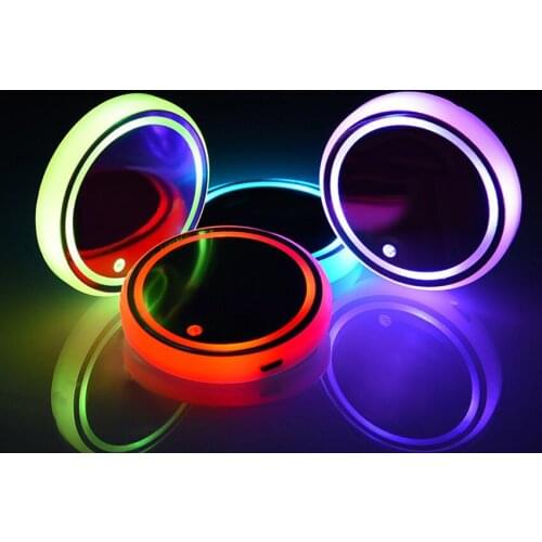 Led Cup Holder Lights, Car Cup Holder LED Lights with 7 Colors, USB Charging Mat Cup Pad Coaster, 3 Modes, Car Interior Light