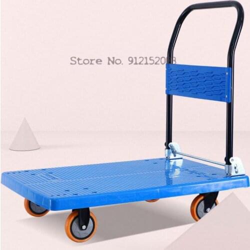 Thickened Folding Trolley Flatbed Truck Pull Truck Trailer Push Truck Silent Flat Shopping Trolley Truck