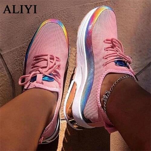 Womens New Sneakers 2021 Spring Colorful Mesh Ladies Outdoor Casual Shoes Lace Up Large-Sized 35-43 Trainer Sport Walking Flats