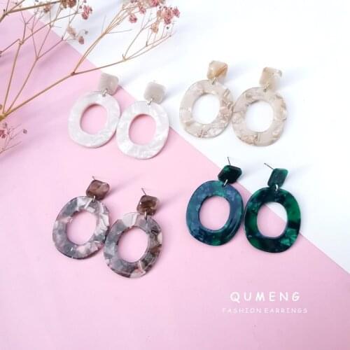 QUMENG 2020 Women Simple Colorful Resin stud Earrings geometry Shape Bohemia Print Acrylic Earrings Acetic Acid Circle Earrings