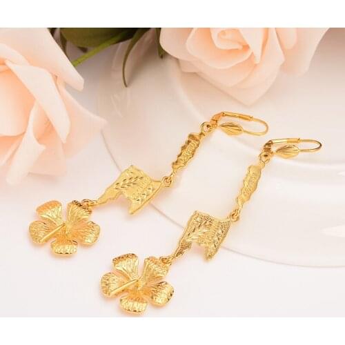 Gold copper drop Earring Trinidad map flower For Women Christmas Gift Trendy Beautiful Engagement /Wedding Bands Promise Earring