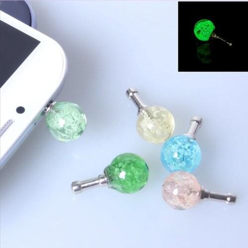 1PC Mobile Phone 3.5mm Earphone Jack Anti Dust Plug Universal Headphone Dust Cap Round Colurful Rhinestone Luminous Dust Plug