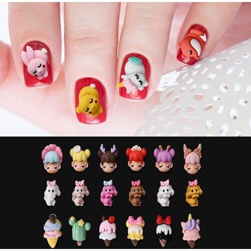 12Grids/Box 3D Kawaii Cartoon Accessories For UV Nails Decorations Animal/Carton/Ice Cream Resin Mix Charms Girls Nail Art Y9002