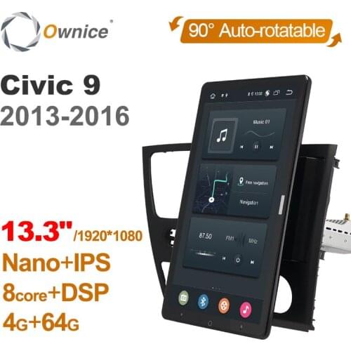 1920*1080 Android 10.0 Ownice 13.3 Inch Rotation Autoradio 1 Din for Honda Civic 9 2013 - 2016 Car Radio Auto GPS Multimedia DSP