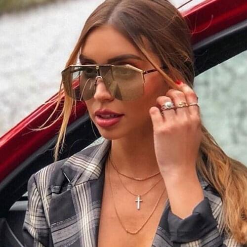 2020 new fashion brand one piece sunglasses for women vintage alloy rimless sun glasses men oversized black green shades female
