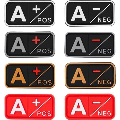 4pcs/4color 3D Patch A+ B+ AB+ O+ Positive POS A- B- AB- O- Negative NEG Blood Type Group Patch Tactical Patches Military Badges