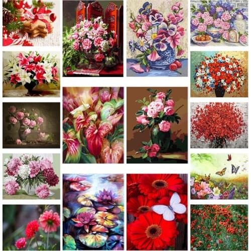 5D DIY Diamond Embroidery Floral Diamond Painting Red Rose Poney Flower Mosaic Picture Balsamine Full Square/Round Drill WallArt
