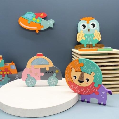6 Pcs/Set 3D Wooden Puzzles Cartoon Animals Kids Cognitive Jigsaw for Children Baby Games Educational Toy Gift