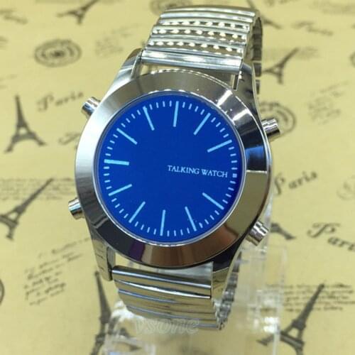 Arabic Talking Watch Unisex Quartz with Blue Dial and Silver Stainless Steel Bracelet