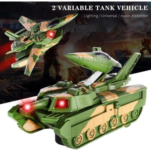 Deformation Car Toys Army Plane Toy Musical Lighting Effect Deformable 2 in 1 Glider Plane Tank Army Toys for Gift