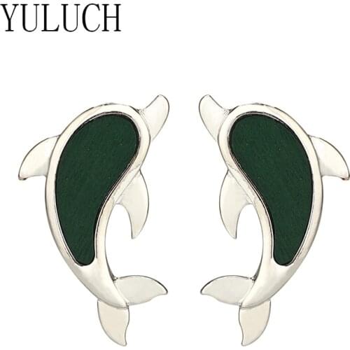 YULUCH WOMEN Dolphin wood metal jewelry girls Elegant party casual Ear studs ladies High-quality wooden accessories